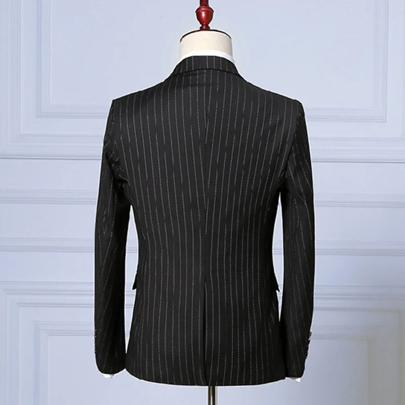Men Business Dinner Blazers Coat Stripe Slim Fit Wedding Male Groom Tuxedos Suit
