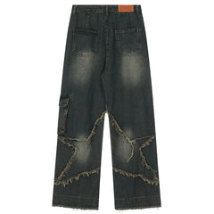 Vintage Baggy Jeans Star Patchwork Loose Straight Denim Pants