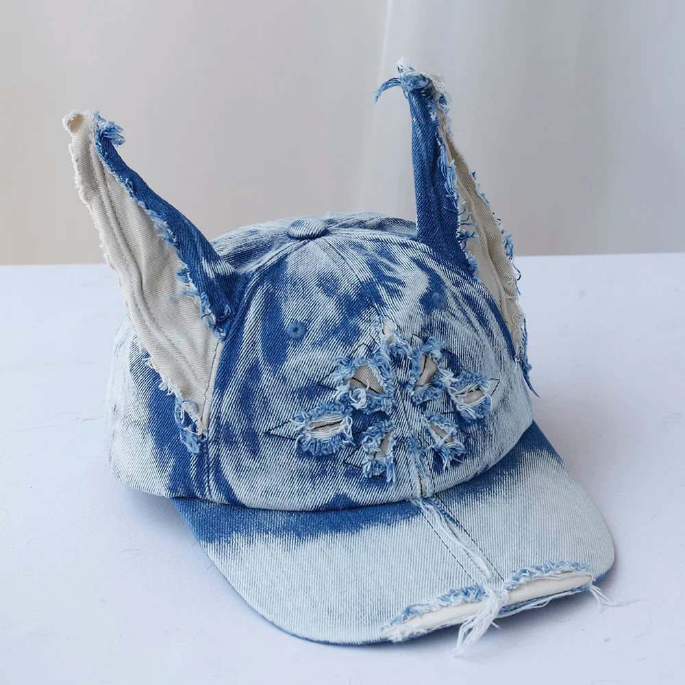 NEW Designer y2k wasteland style personalized cowboy perforated baseball cap women's three-dimensional ears street duckbill cap