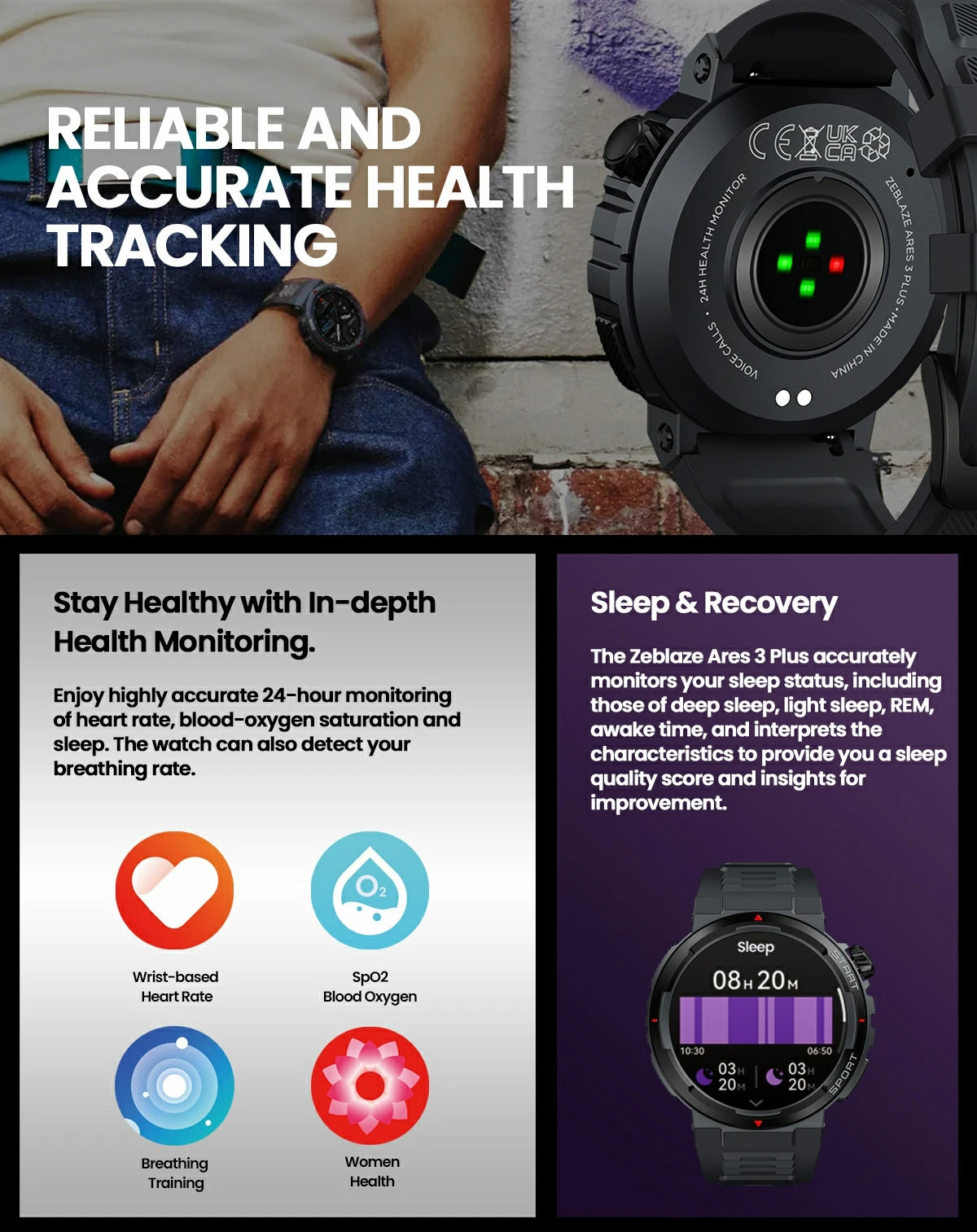 New Zeblaze Ares 3 Plus 1.43'' HD AMOLED Display Smartwatch Bluetooth Phone Calling New 3D Interactive Sports Smart Watch Men