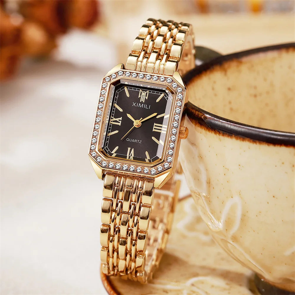 2025 Light luxury Brand Watch Women Business Simple Diamond Gold Watches Casual Female Student Fashion Quartz Clock Wristwatches
