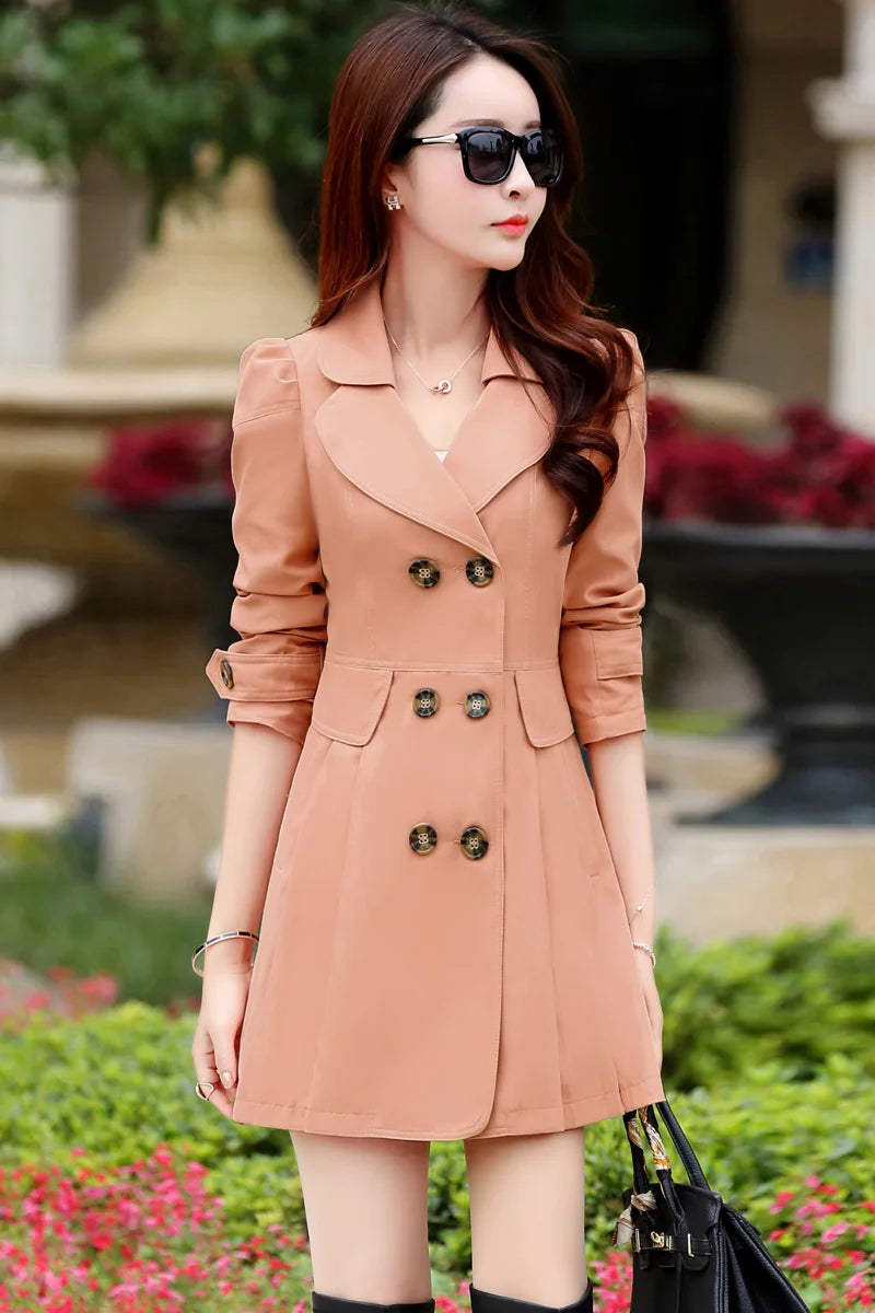 Trench Coat Women Double-Breasted Trench Coat Lace Female Autumn Casual Coats