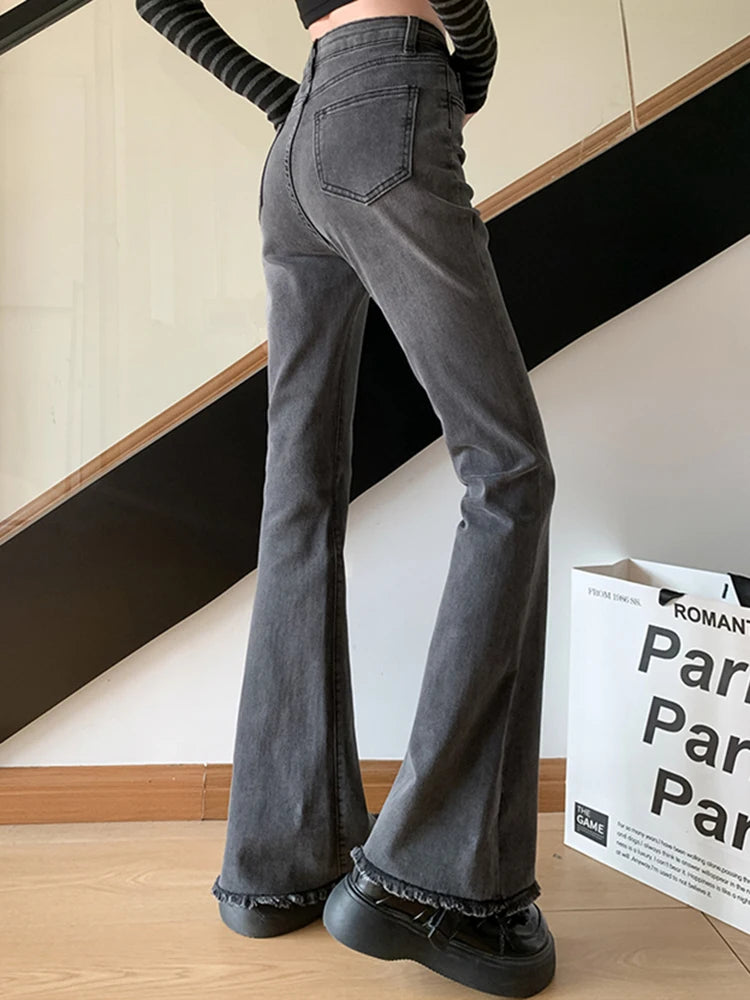 2024 Women Vintage Skinny Flare Jeans Lady Y2k Aesthetic Fashion Streetwear Pants