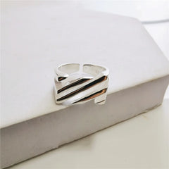 925 Silver Open Finger Ring Punk Lines Geometric Openwork Simple Stackable