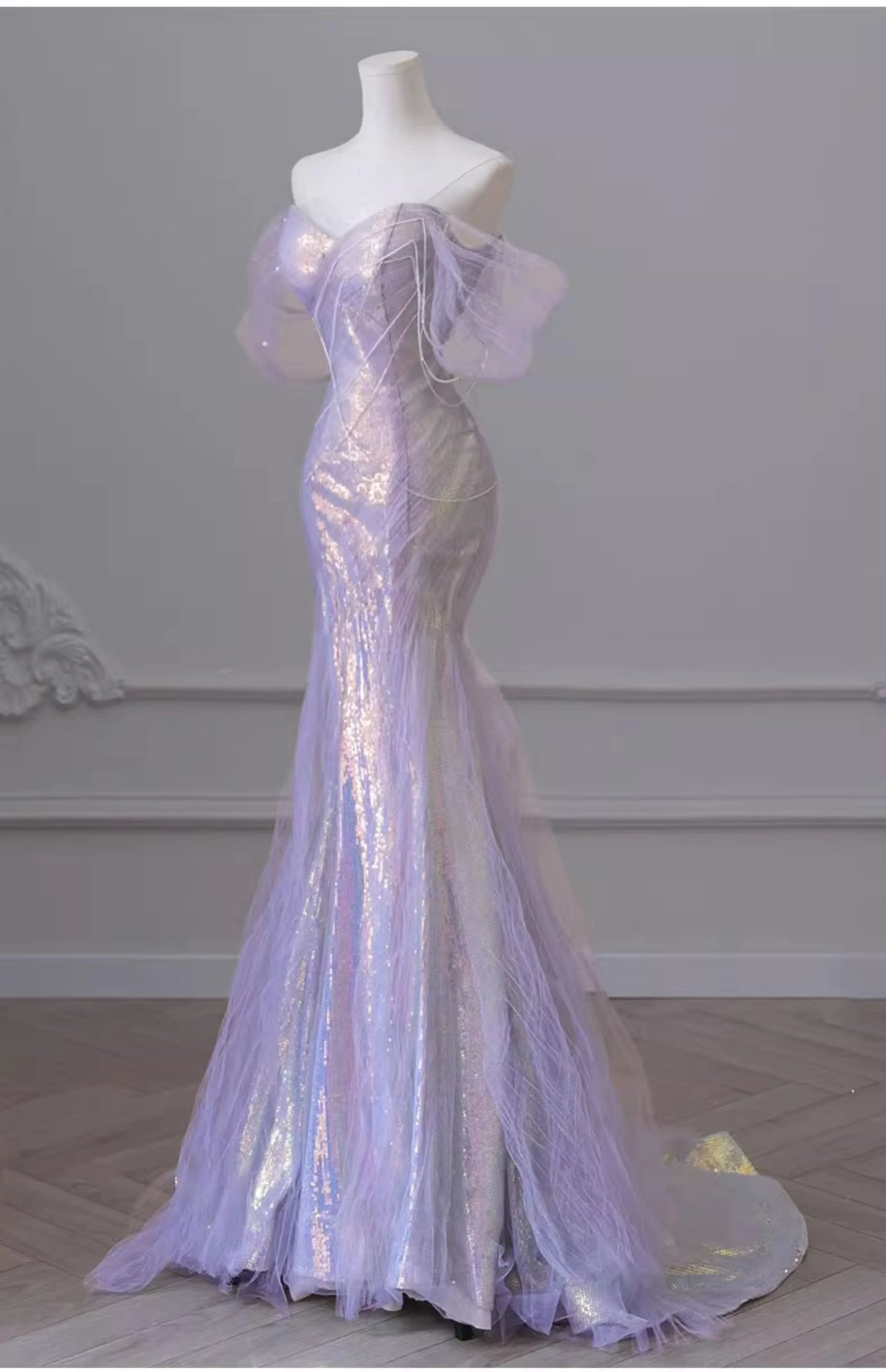 Homecoming Dresses: Purple Laser Sequin Beaded Mermaid Women Evening Dress