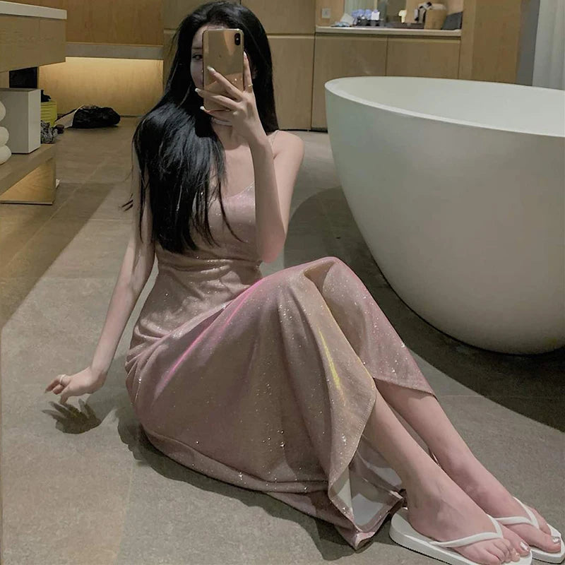 Formal attire Dresses: V-Neck Women Fashion Spaghetti Strap Evening Dress
