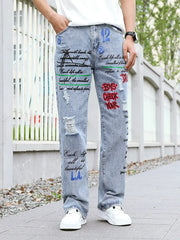 Men's y2k Baggy Jeans Hip Hop Ripped Trousers Harem Cartoon Loose Graffiti