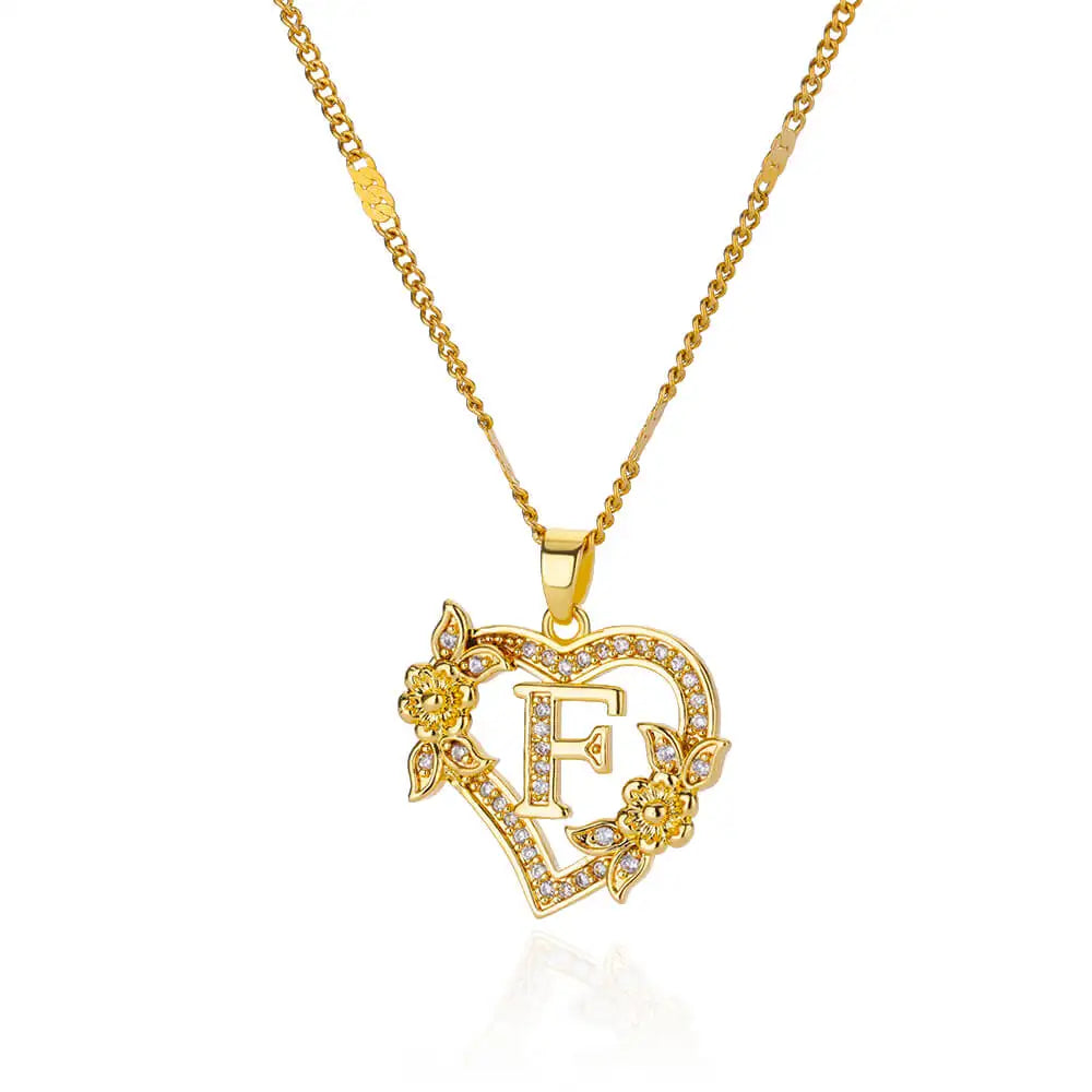 Flower Zircon Initial Heart Pendant Necklaces For Women 2024 Trend Stainless Steel Letter Necklaces Jewelry Best Friend Gifts