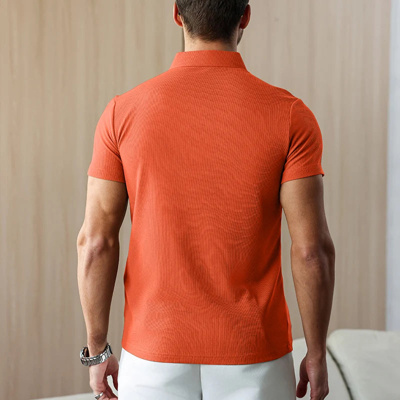 New Men's Business Casual Short Sleeved Shirt Solid Color Polo Shirt Fashionable Breathable Comfortable Versatile Top