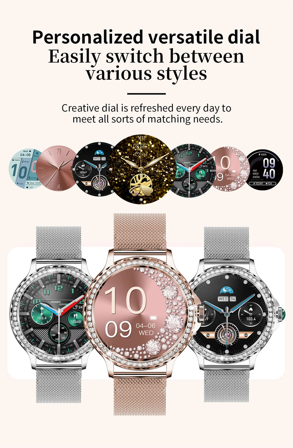 MEVADEN Rose Gold Smart Watch Bluetooth Call Lady 100+ Sports Mode Fitness Health Monitor Women Smartwatch for IOS Android NX19