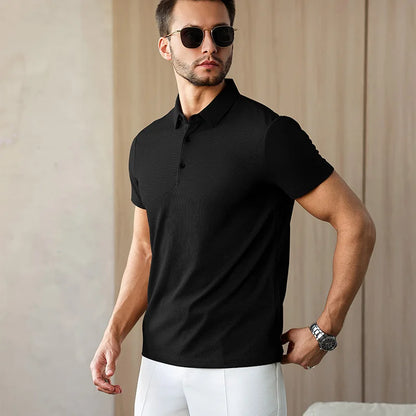 New Men's Business Casual Short Sleeved Shirt Solid Color Polo Shirt Fashionable Breathable Comfortable Versatile Top