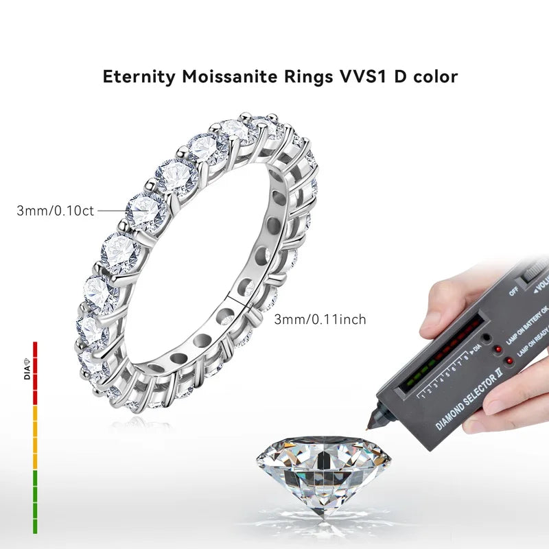 IOGOU Personalized Full Eternity Bands 5mm 3mm D Color Moissanite Ring 925 Sterling Silver Women's Ring Jewelry with Certificate
