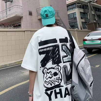 M-8xL Spring Men's T-shirt Short Sleeve Cartoon Graffiti Print Male Female Alphabet