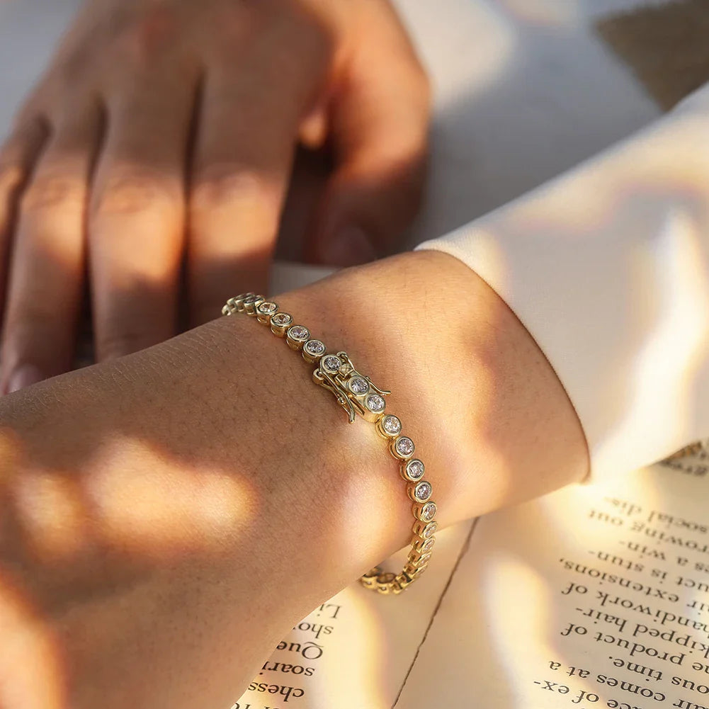 Rinntin Shiny Tennis Bracelet 925 Sterling Silver 1.5/2/3mm Clear Cubic Zirconia for Women Luxury Chain Bracelet Jewelry SB143