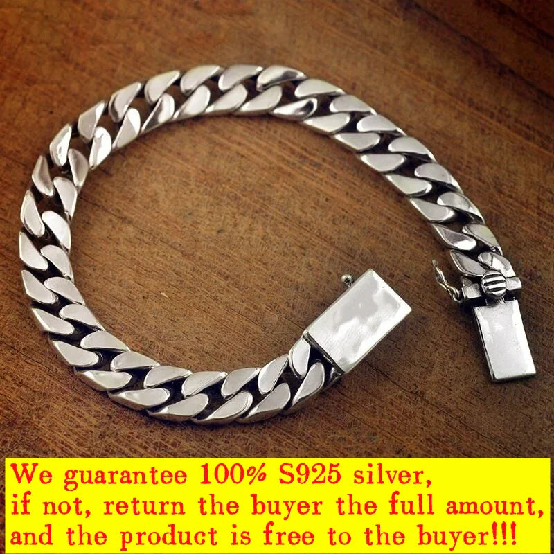 100% S925 Sterling Silver Bracelet 8MM Punk S925 Silver Jewelry Never Fade Men Women Jewelry Gifts