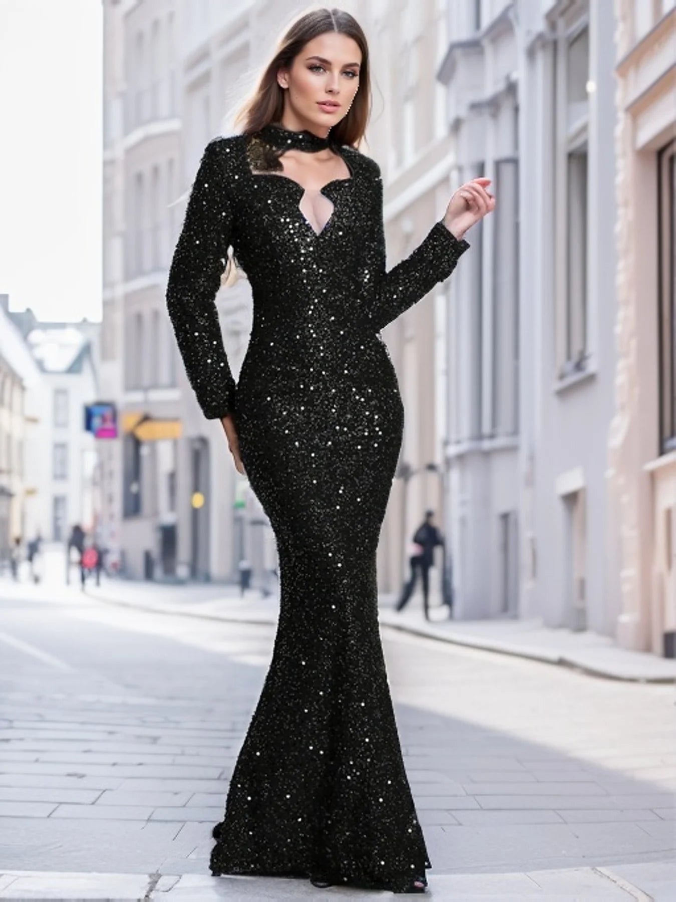 Homecoming Dresses: Evening Party Dress O Neck Long Sleeves Wedding Party Gown