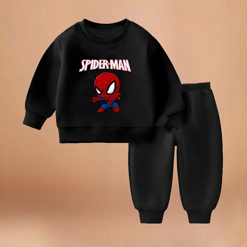 Disney Anime Spiderman Boys O Neck Hoodie Set Spring Fall Children's Pullover and Trousers 2pcs Suit Kids Casual Sportswear New