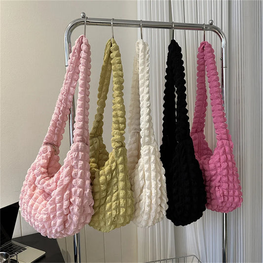 Bag With Pleated Design Embroidered Plaid Shoulder Bag Underarm Bags