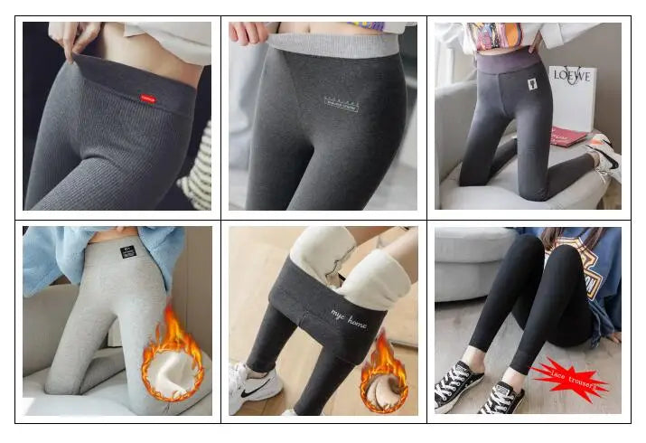 Winter Women Pants Thermal Fleece Thicken Leggings High Waist Ribbed Leggings