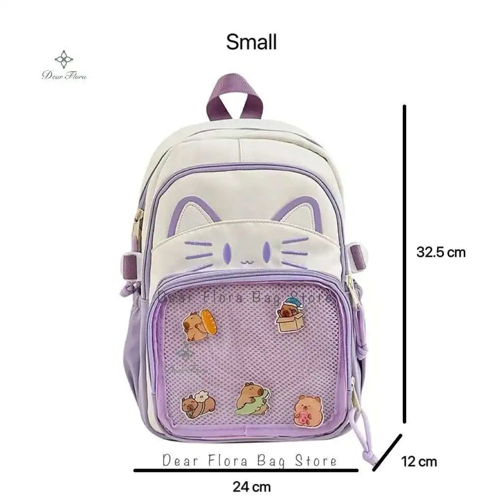 Y2K Cute Cat Ita Backpacks Large Capacity Knapsack Casual Girl Transparent DIY Display Rucksack Cartoon Trendy Travel Schoolbags