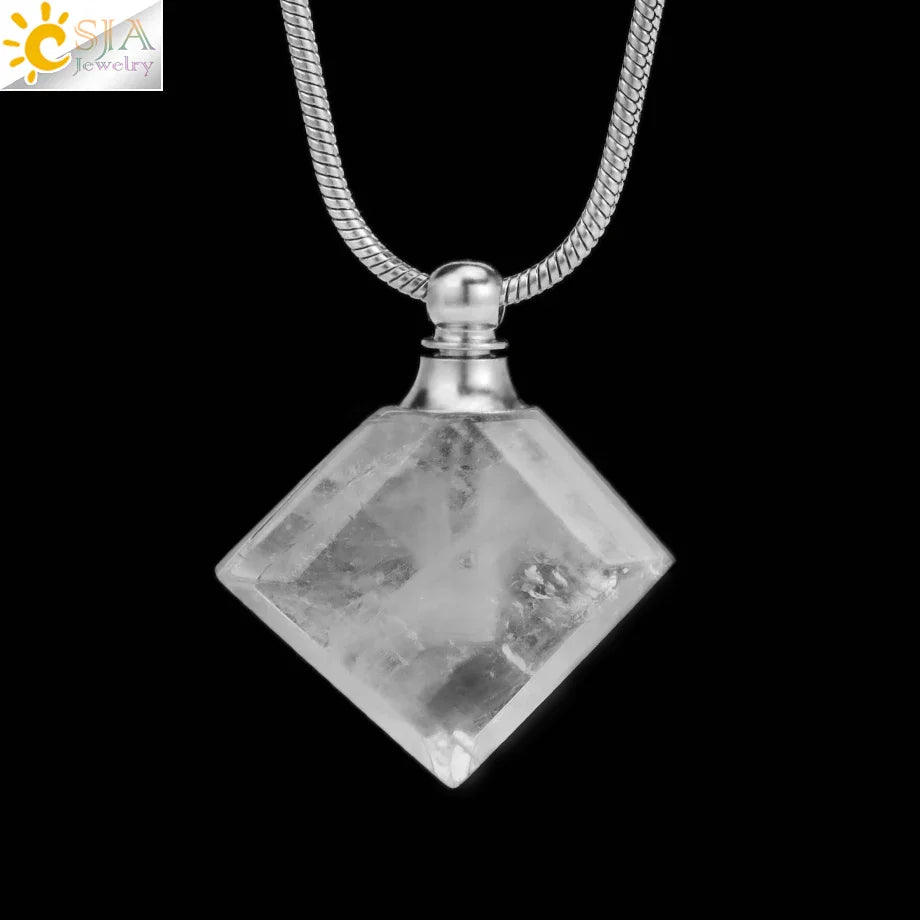 Natural Stone Cone Perfume Bottle necklace Healing Clear Quartz Crystal Pendant Reiki Essentials Oil Diffuser Vial Necklace H119