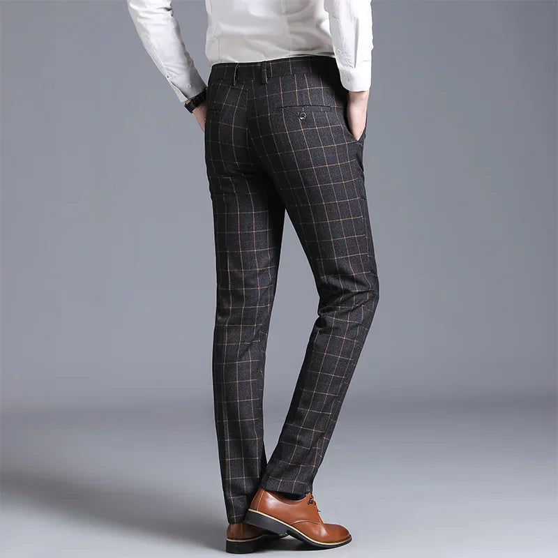 Formal Office Business Straight Casual Slim Fashion Plaid Mens Suit Patns