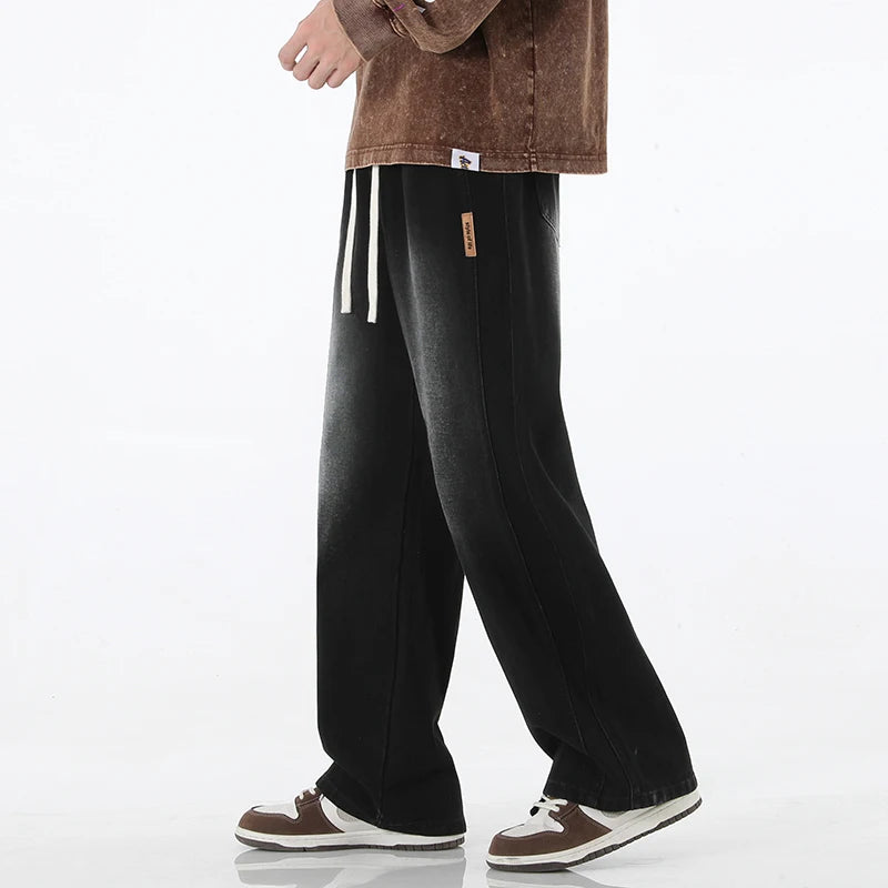 Baggy Men's Straight Leg Jeans Fashion Patchwork Hip Hop High Street Wide Leg
