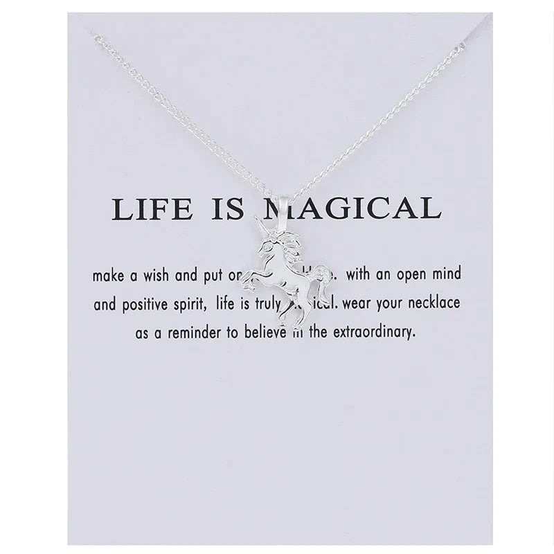 New Trendy Alloy Cute Elegant Sun Love Star Leaves Clover Unicorn Luck Pendant Necklaces for Women Fashion Accessories Jewelry