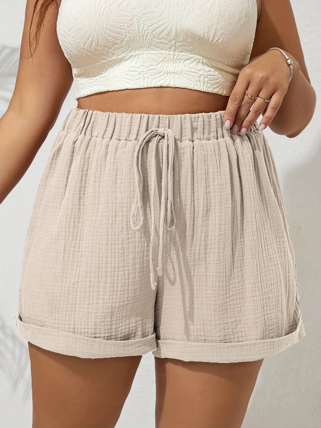Plus Size High Waist Casual Shorts for Women Comfortable Lightweight with Elastic Waistband and Drawstring