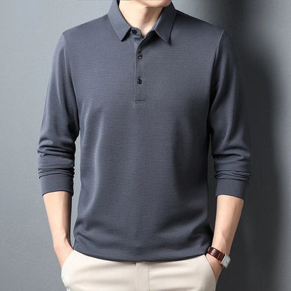 New Men's Business Fashion Casual Long Sleeved Shirt Solid Color Polo Shirt Fashionable Breathable Comfortable Versatile Top