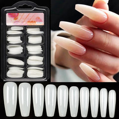 100Pcs/box Quick Extension Full Cover Fake Nails Clear White Water Drop Coffin False Nails Tips Finger Extension Nail Art Mold