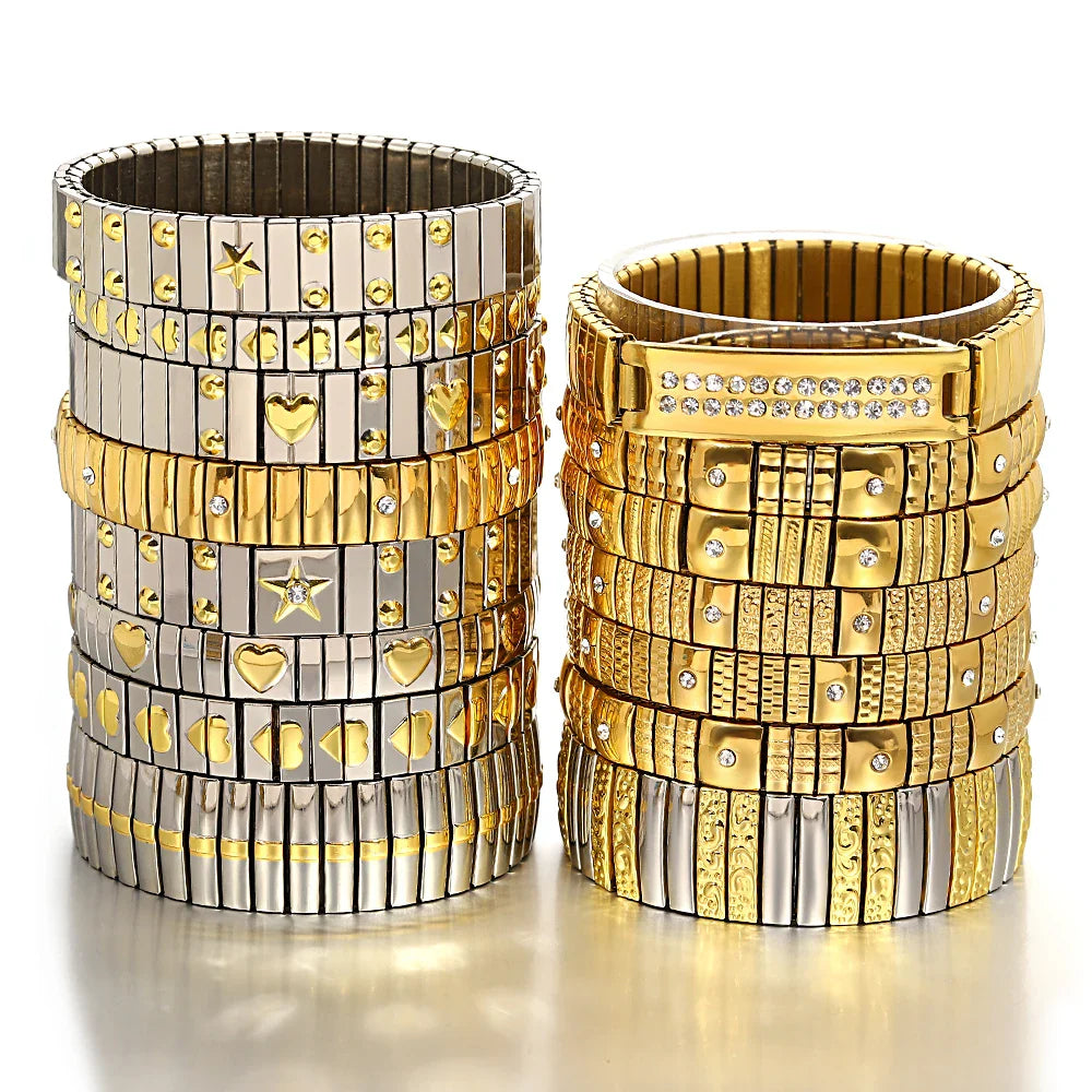 Freetry 18K Gold Plated Stainless Steel Adjustable Bracelet Fashion Elastic Metal Bracelet Trendy Jewelry Accessories Official