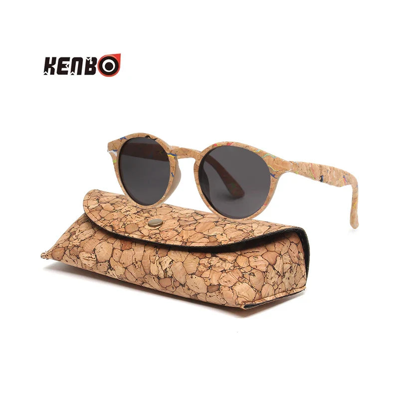Kenbo High Quality Round Wood Bamboo Grain Polarized Sunglasses With Case Fashion Women Man Shades Wooden Sunglasses