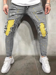 Men's Casual Creative Street Style High Stretch Paint Splatter Ripped