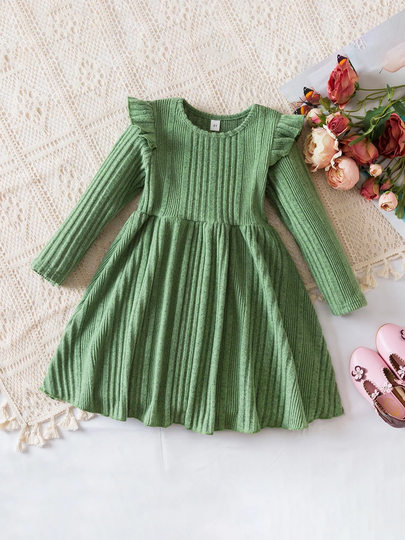 Girls Knit Dress for Autumn Winter Long Sleeve Kids Princess Dress Solid Fashion