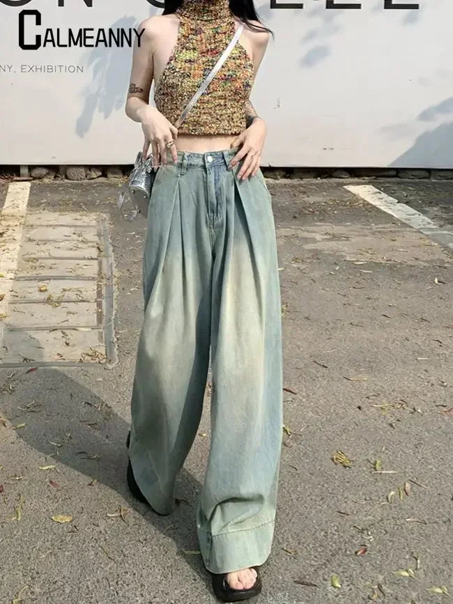 Women Pants Straight wide leg jeans Harajuku printed Cargo Jeans