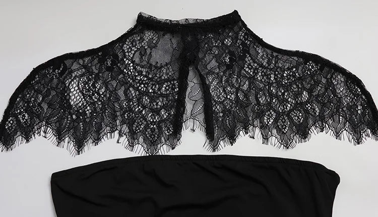 CNYISHE Strapless Solid Lace Patchwork Women Dresses Sheath Sexy Club Hip Wrap Bodycon Vestidos Female Outfits Party Chic