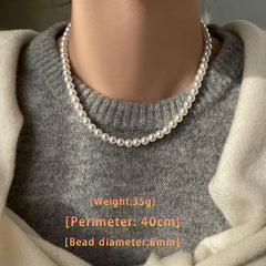 Girl’s Imitation White Pearl Magnetic Round Buckle Beads Chain Necklace