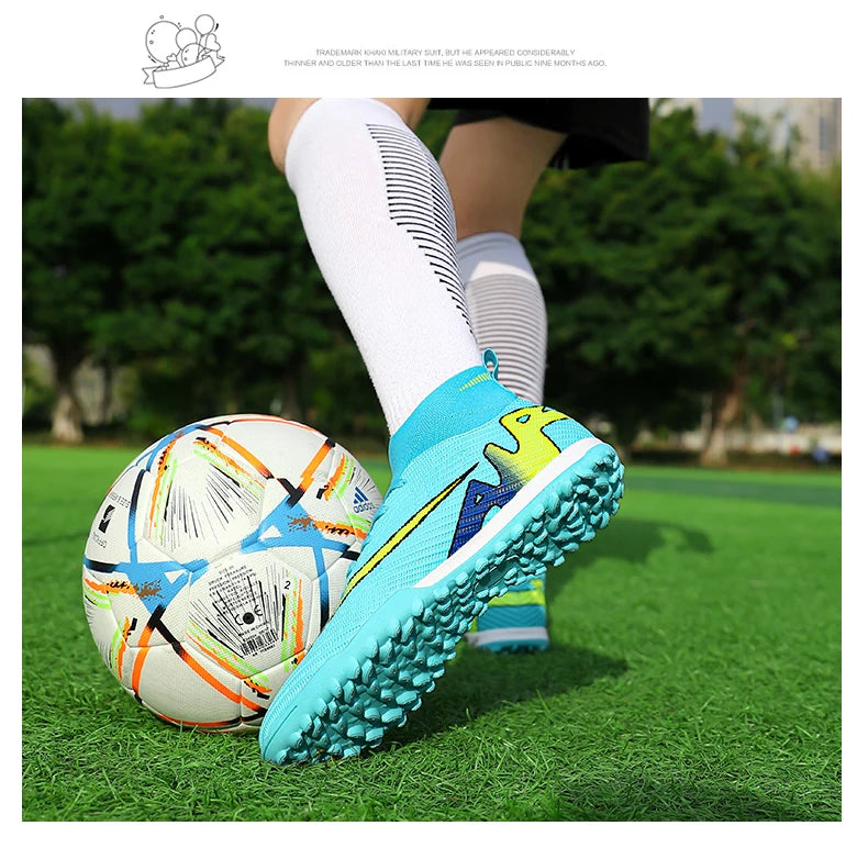 Professional Men High Ankle Football Boots Soccer Cleats TF/FG Training