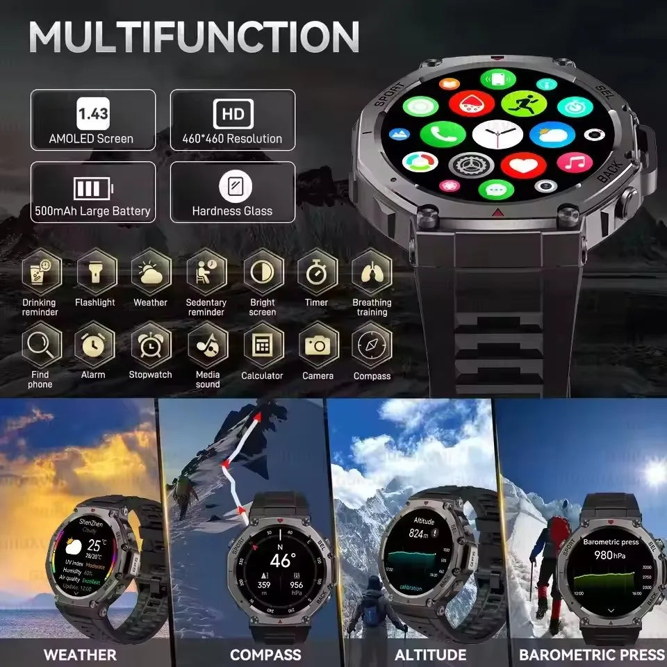 T-Rex 3 Ultra Built-in Dual-band GPS Smartwatch 5ATM Waterproof 48mm AMOLED Compass 170+ Sport Durable Military Smart Watch 2025