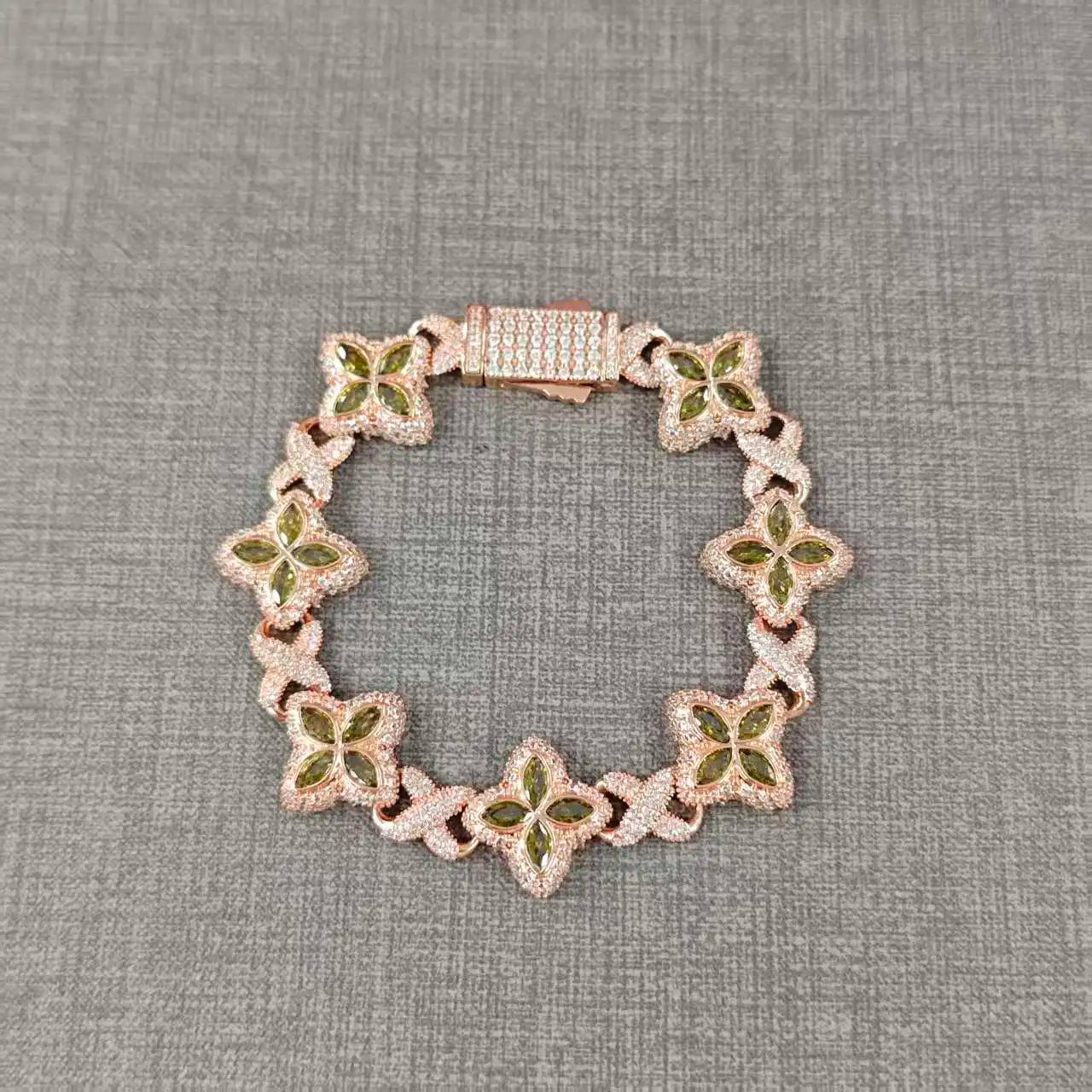 UWIN Iced Baby Blue Baguettecz Floral Infinity Bracelets for Women Men Cubic Zirconia Cuban Link Chain Anklets Fashion Jewelry