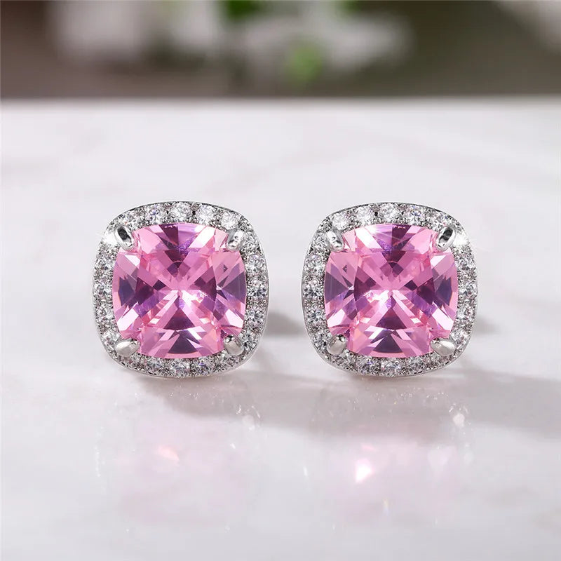 Ne'w Bright White/Yellow/Pink CZ Stud Earrings for Women Fashion Contracted Jewelry High Quality Wedding Engagement