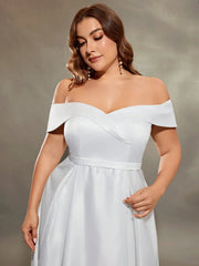 Mgiacy plus size Line neck irregular cross satin wedding gown full skirt Evening