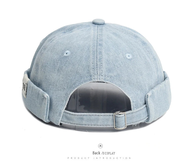 Bocca Denim Docker Cap Without Visor Letter Label Brimless Caps Adjustable Solid Color Hats Unisex Adult Retro Hip Hop Street