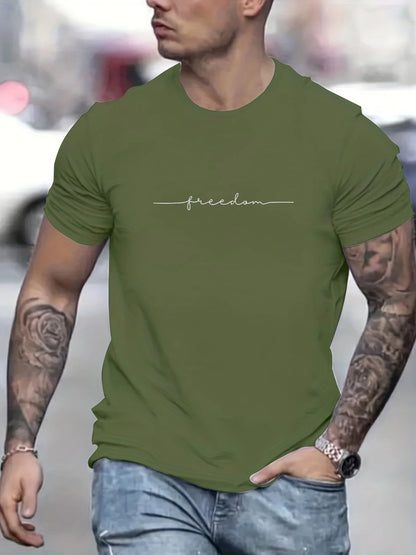 Men's Summer Loose Size 100% Cotton Freedom Graphi Print Casual Slim Fit Round Neck Short Sleeve T-shirt Top