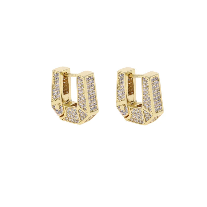 Plain Brushed Micro Paved 5A Cubic Zirconia CZ Sparking Gold Color Geometric 2025 New Women Hoop Earring
