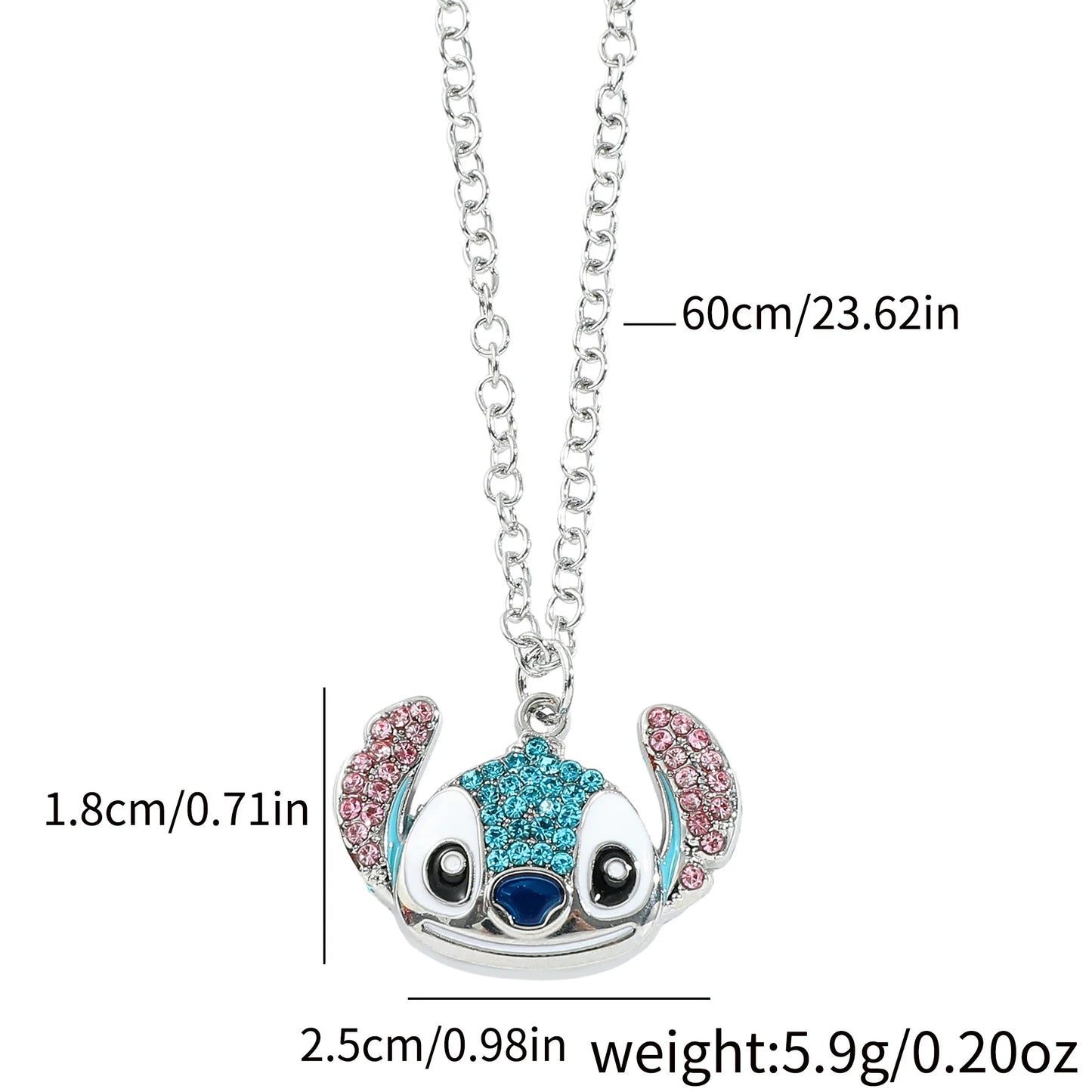 Disney Stitch Cartoon Pendant Necklace Cute Filled Rhinestones Jewelry Personality Sweater Chain Gift for Fashion Lovers