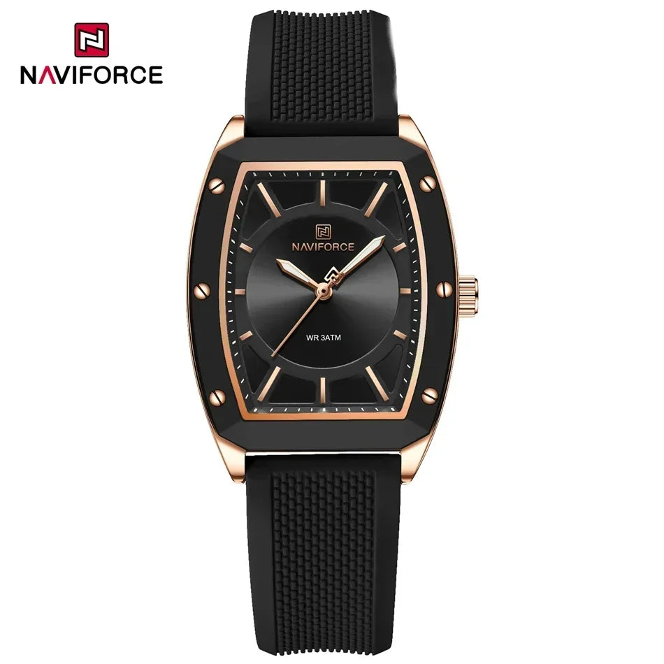 NAVIFORCE Top Brand Women Tonneau Watches Fashion Ladies Quartz Watch Silicone Strap Gift Female Wristwatch Relojes Para Mujer
