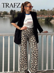 Leopard Print Pant For Women Fashion Vintage High Waist Slim Trousers