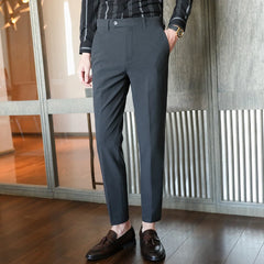 Boutique Fashion Pure Color Men's Casual Business Office Official Suit Pants Groom Wedding Dress